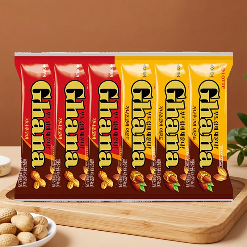 韩国进口食品lotte乐天加纳花生巧克力棒扁桃仁能量条休闲小零食
