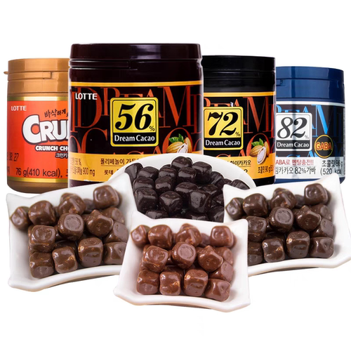 韩国进口食品网红零食lotte乐天72%巧克力豆86g56夹心82%可可豆