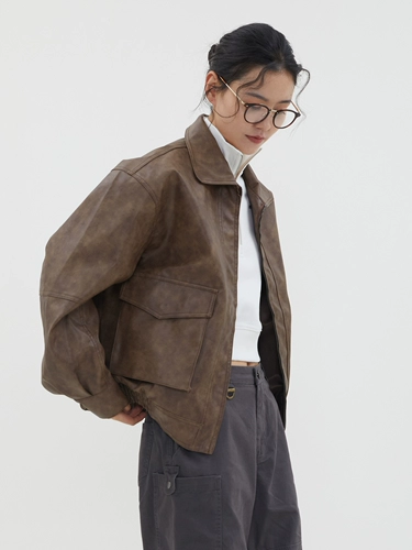 Livingtown Retro American Locomotive PU Кожаная кожа перевернутая много -карманная тяжелая непринужденная свободная кожаная куртка