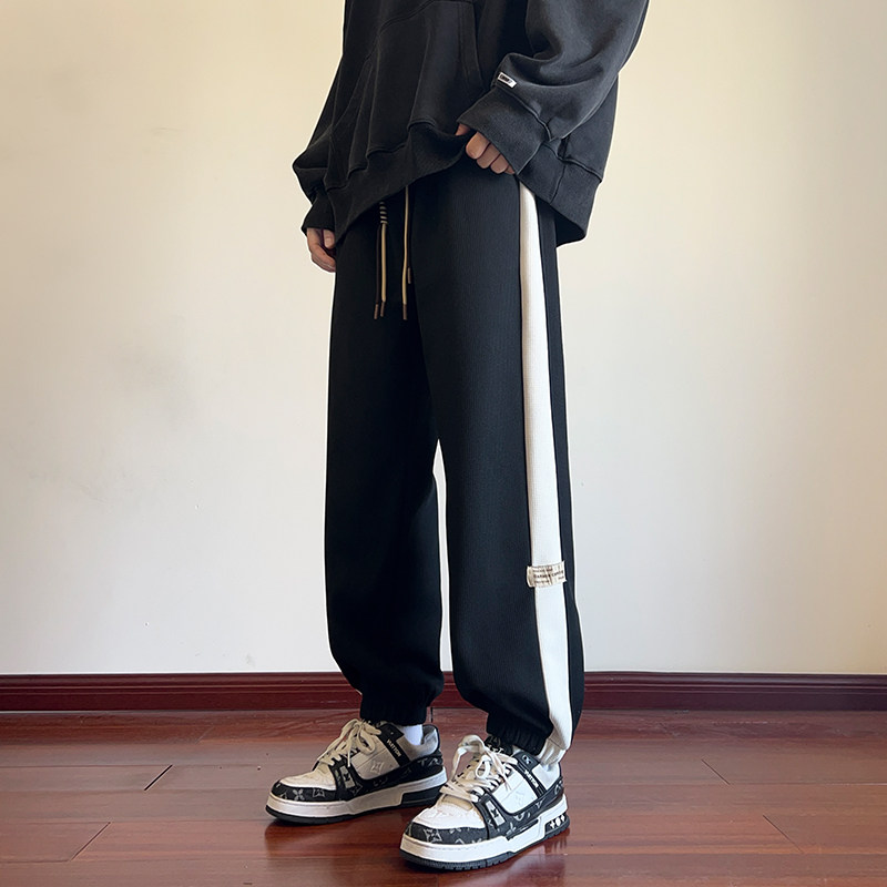 2024薄款华夫格卫裤潮牌男春秋运动裤子美式复古束脚大码休闲长裤,男装休闲裤,星座204-2