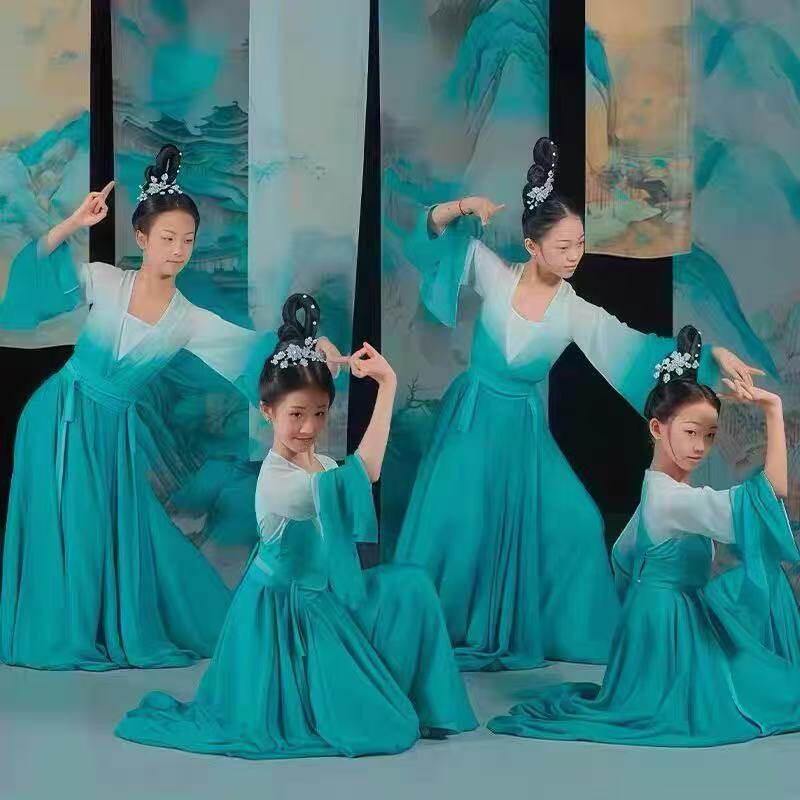 青山远黛舞蹈服儿童古典舞服装女飘逸中国舞艺考少儿群舞表演出服