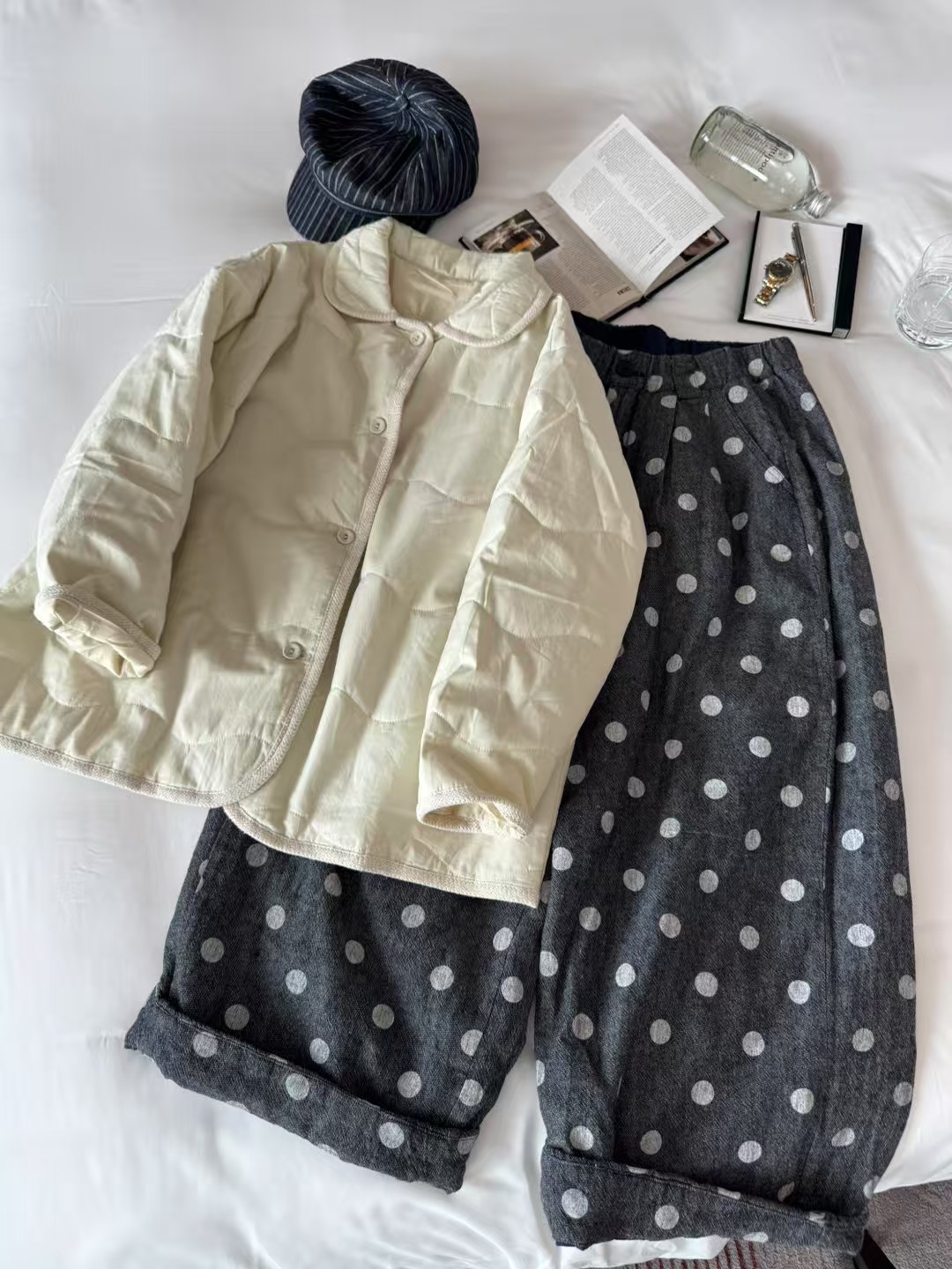 景善铭日系秋冬款棉衣，波点裤