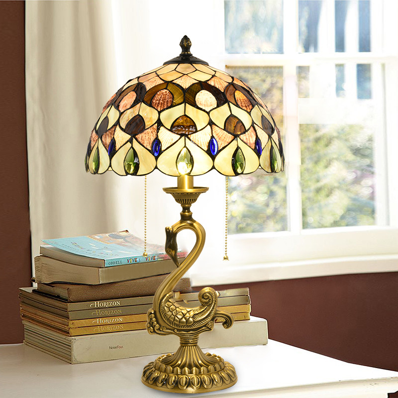 欧式全铜复古卧室床头灯美式田园装饰贝壳台灯客厅婚庆天鹅装饰灯