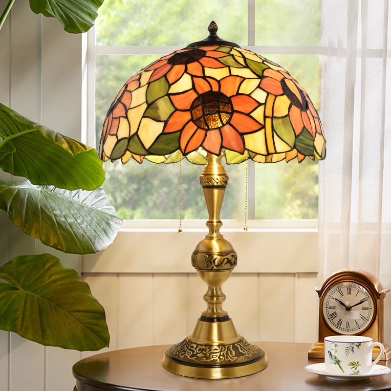 全铜欧式创意个性卧室玻璃台灯 可馨蒂凡尼复古彩色客厅书桌台灯