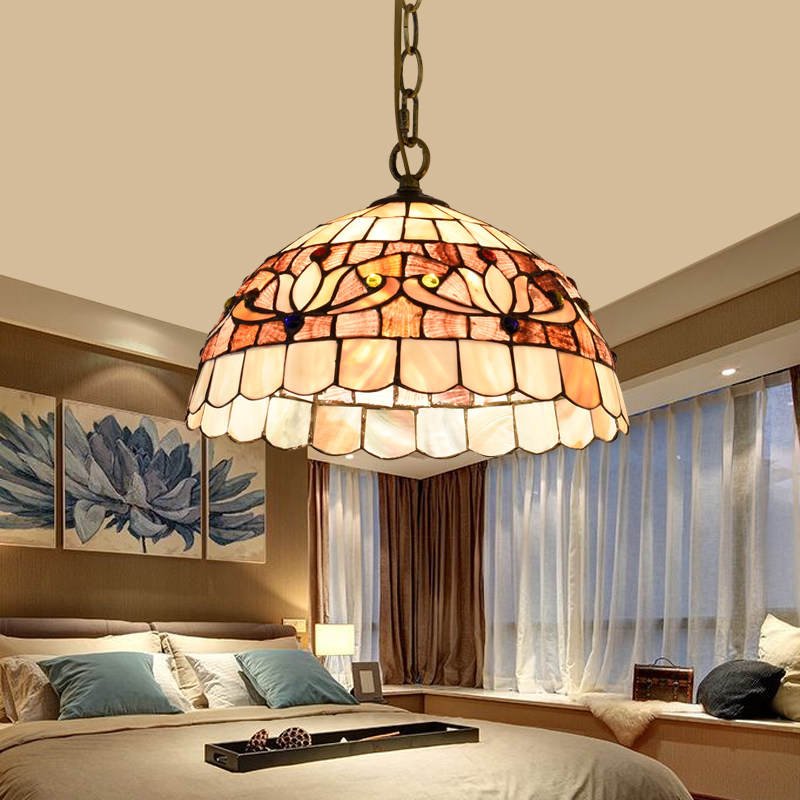 可馨复古地中海创意田园卧室书房创意灯 欧式天然贝壳过道餐厅吊