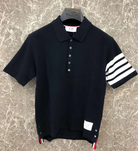 新款 tb翻领短袖色织珠地棉情侣四杠男女休闲潮牌ins纯棉polo
