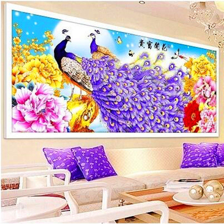 穿珠绣十字绣花开富贵客厅新款满珠全珠子绣牡丹彩珠孔雀串珠丝线