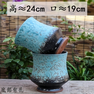 透气蓝色泡泡釉束腰粗陶手工花盆室内户外兰花三角梅老桩盆栽花盆