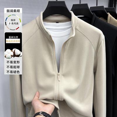 奥莱撤柜2025秋冬男士立领羊绒外套开衫夹克休闲拉链双面绒卫衣