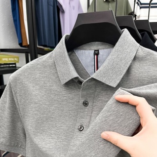 翻领上衣休闲宽松下摆开叉体恤 高档纯棉 POLO衫 短袖 T恤男2025夏季