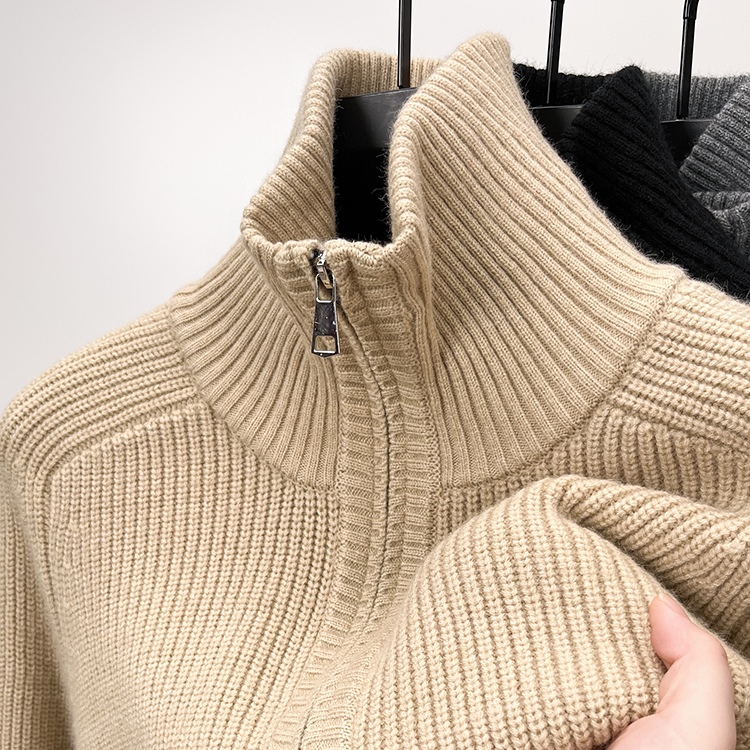 重磅粗针高领开衫毛衣外套男拉链立领针织夹克加厚保暖秋冬季新款