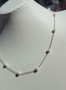 S925满天星锁骨链天然淡水珍珠AK极光近正圆基本无暇5-6mm纯银925