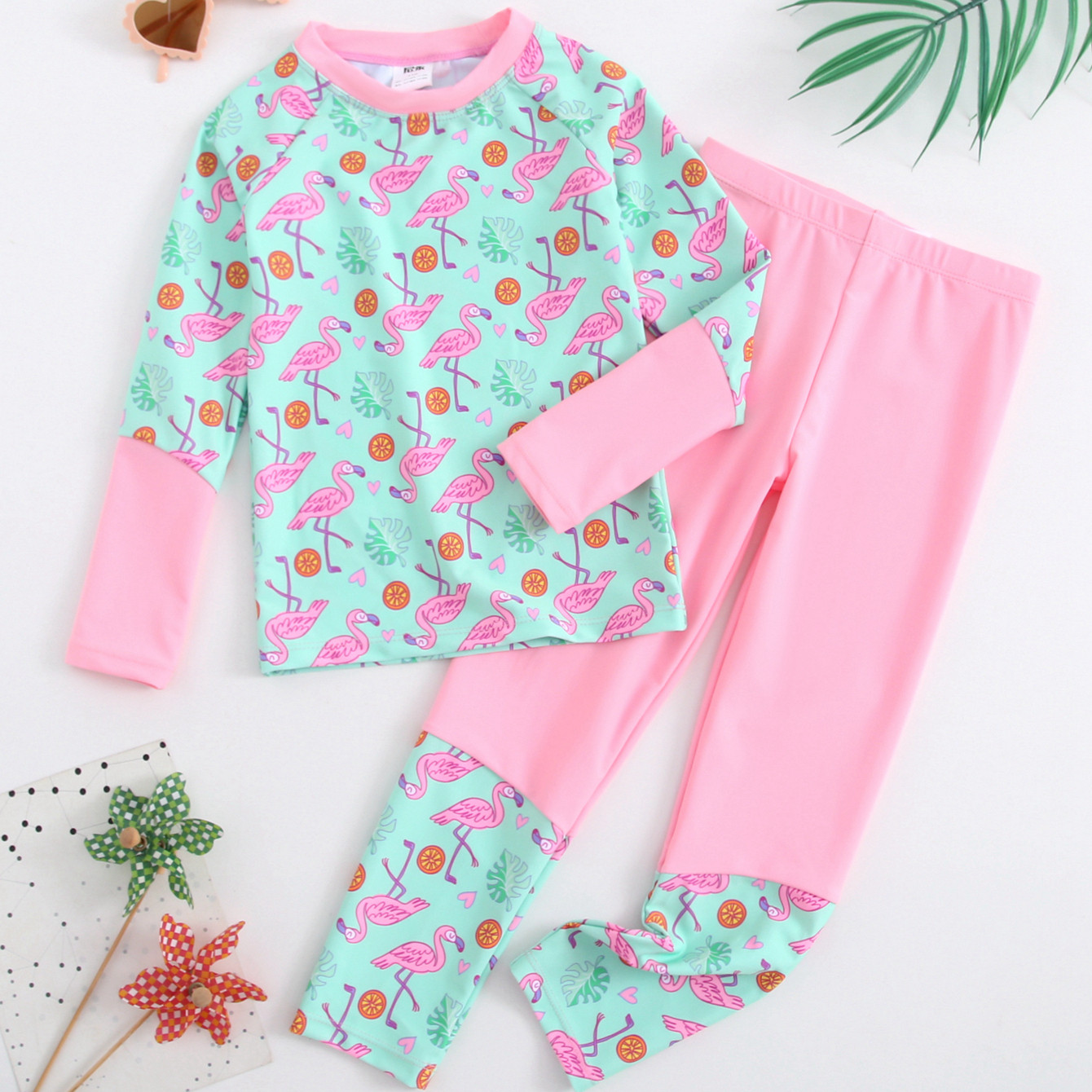 尼永女童长袖长裤分体防晒泳衣火烈鸟浪花带抽绳拼色泳衣,童装/婴儿装/亲子装,泳衣裤,淘宝优惠券,粉丝福利购,淘宝优惠卷