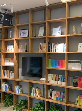 定制老榆木书架满墙大书架定做实木书柜格子架整墙落地多层置物架