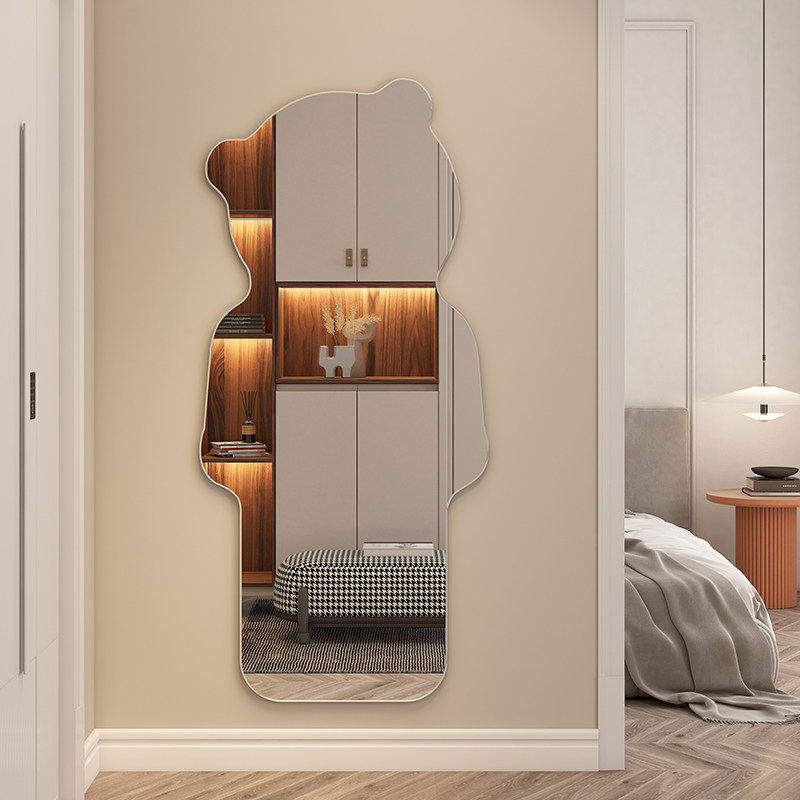 创意小熊穿衣镜壁挂家用全身镜子粘贴免打孔异形挂墙试衣镜ins风