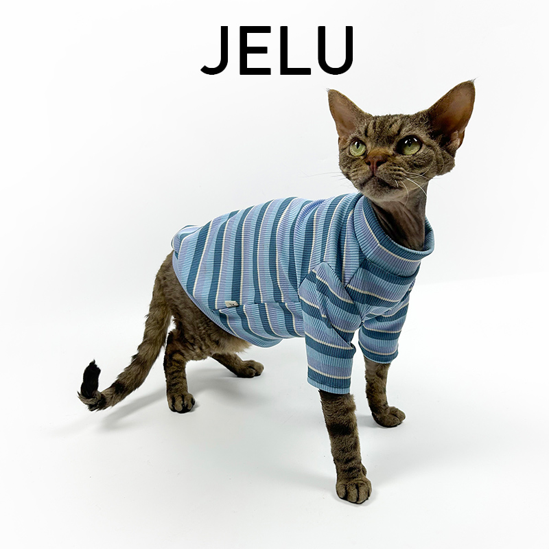 JELU 吉鹿 无毛猫衣斯芬克斯德文弹力条纹空调服亲肤舒适背心T恤