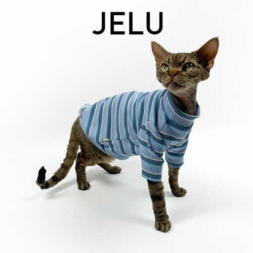 JELU 吉鹿 无毛猫衣斯芬克斯德文弹力条纹空调服亲肤舒适背心T恤