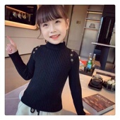 女童中领打底针织衫 秋冬加绒儿童小女孩洋气毛衣宝宝纯色百搭上衣