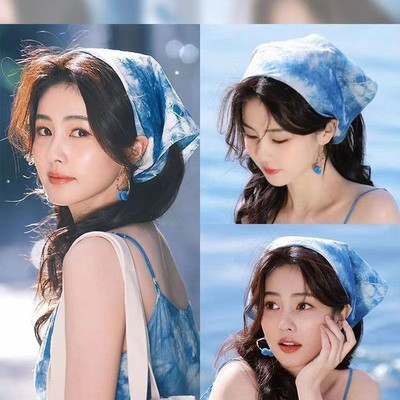 扎染方巾围脖白鹿赵丽颖同款云南大理白族手工植物蓝染三角斤头巾