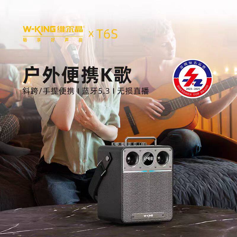 维尔晶T6S便携户外手提斜跨便携K歌户外直播录歌蓝牙音响家庭KTV