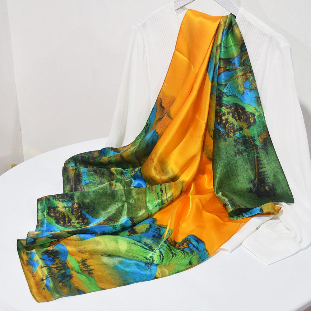 90cm真丝方巾油画秋冬季