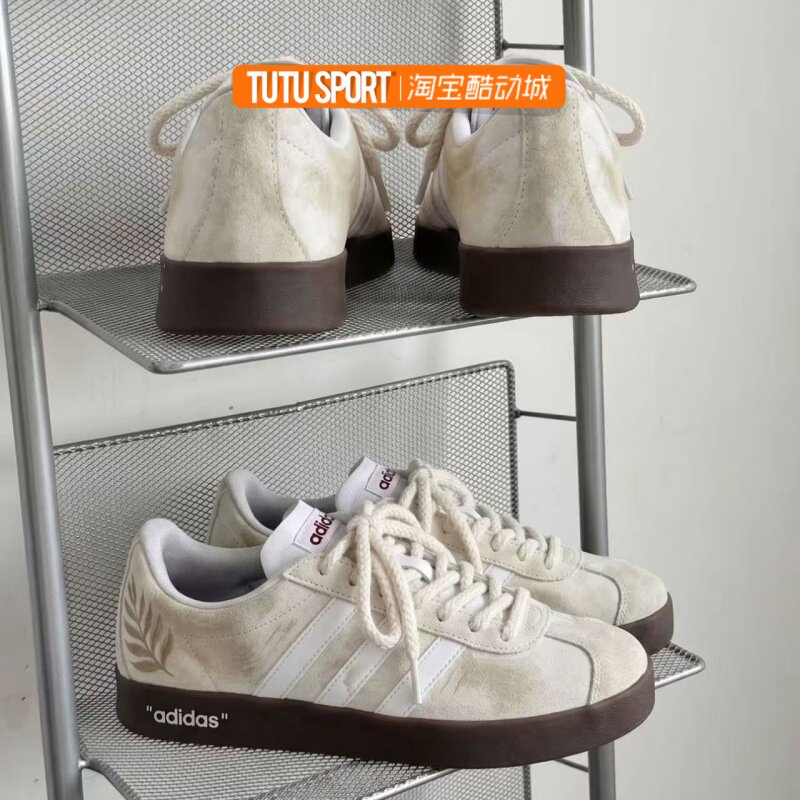 球鞋定制 Adidas Vl Court 沙屿杏咖 简约文艺四季低帮休闲板鞋