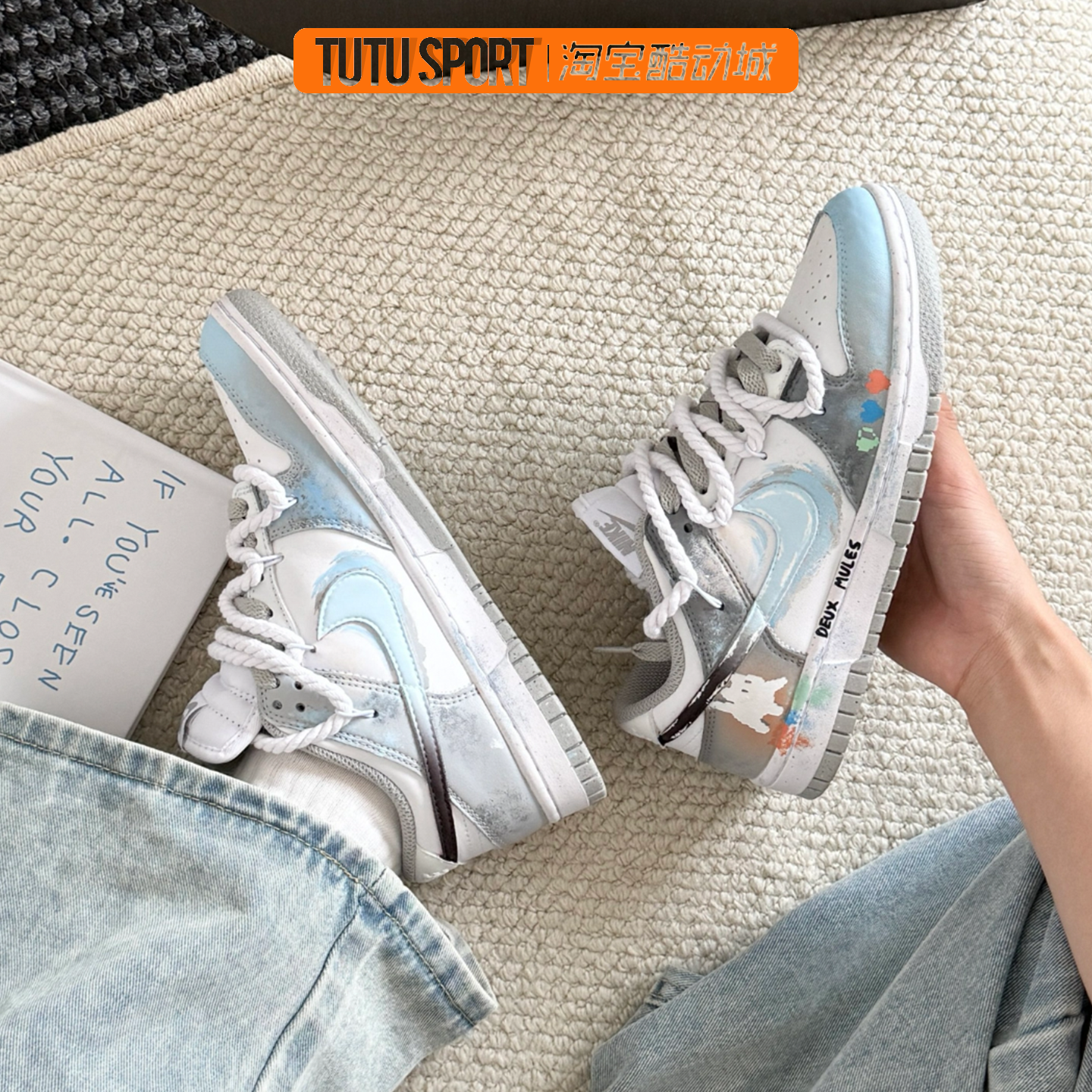 定制球鞋 Nike Dunk 怪奇小猫赛博朋克 低帮板鞋 男女同款 灰白蓝,运动鞋new,板鞋,淘宝优惠券,粉丝福利购,淘宝优惠卷