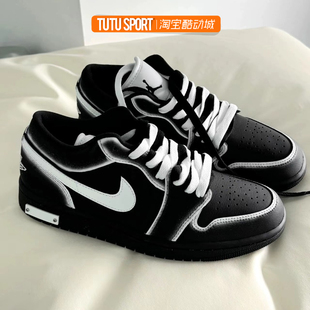 球鞋 AJ1 男女黑白低帮板鞋 神秘暗黑 Jordan Air 定制 暗夜幽灵