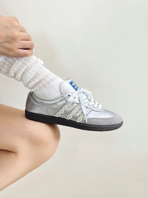 球鞋定制阿迪Adidas Originals Samba银雾公主芭蕾风女款低帮板鞋
