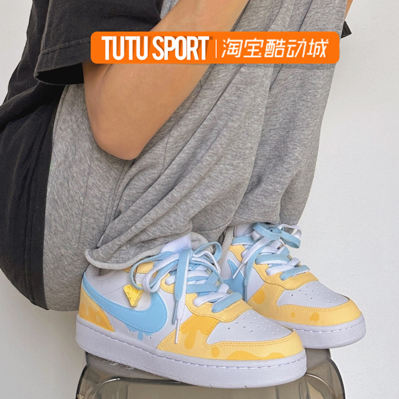 球鞋定制 NIKE Court Borough Low海盐芝士奶酪挂件低帮女运动鞋