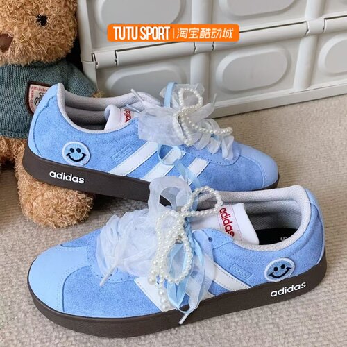 球鞋定制 Adidas VL Court 天空悠影天空蓝清新女子低帮复古板鞋
