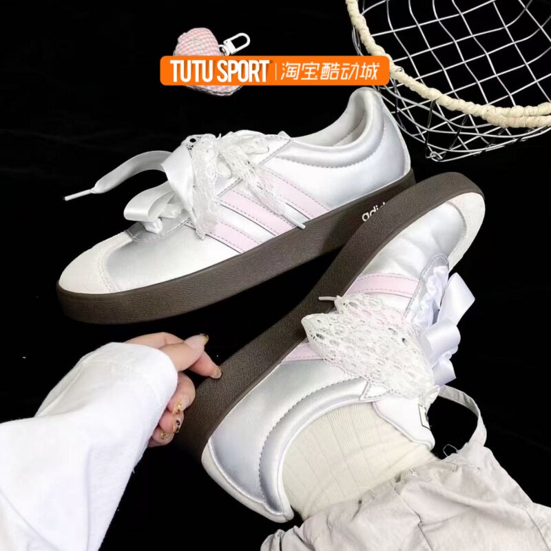 球鞋定制 阿迪Adidas Vl Court 粉色银河 涂鸦简约德训鞋低帮板鞋