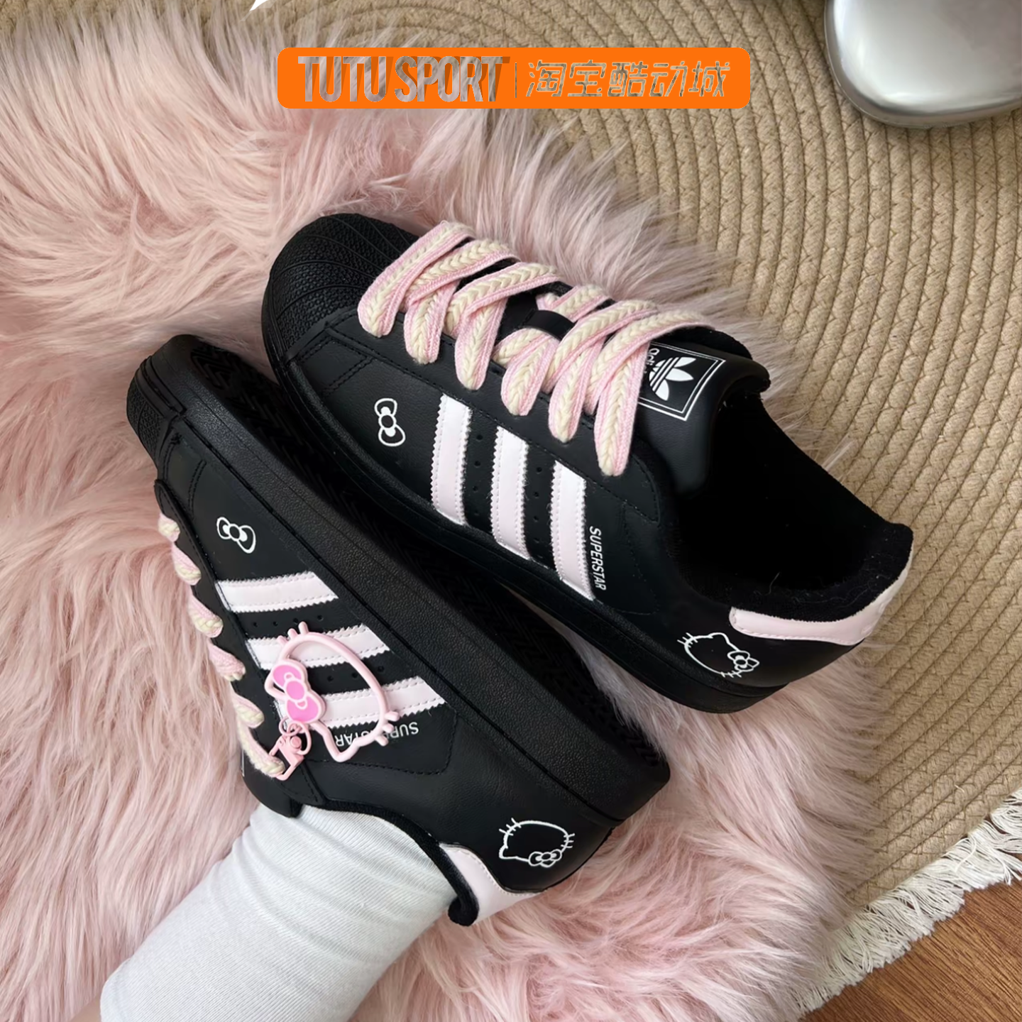 定制球鞋 adidas originals Superstar 甜酷小喵女低帮 板鞋 黑粉