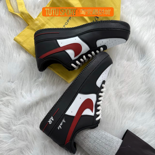 定制球鞋Nike Air Force 1空军一号黑红风暴低帮增高板鞋男女同款