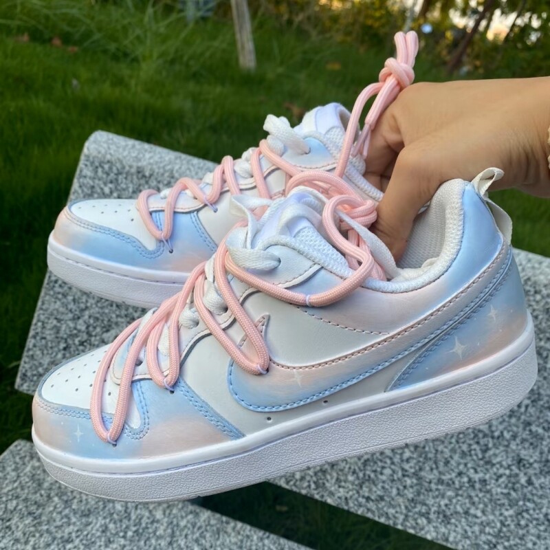 球鞋定制 nike court borough low可爱少女星星小白鞋解构板鞋