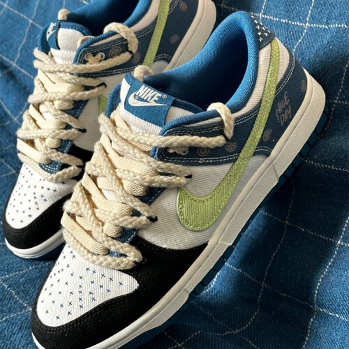 球鞋定制Nike耐克Dunk牛仔腰果花麻绳解构街头男款低帮复古板鞋