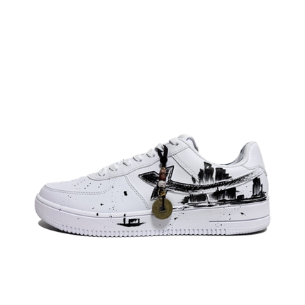 球鞋定制 特步Air Force 1空军一号江山墨水国风设计低帮男款板鞋