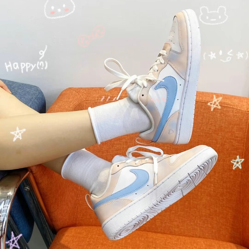 球鞋定制 Nike Court Borough Low 粉蓝减龄神器软妹色女低帮板鞋
