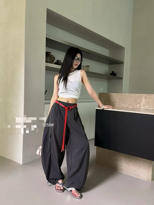 2025秋季新款休闲百搭撞色腰带工装裤女弯刀裤阿喜.栗简1258正品