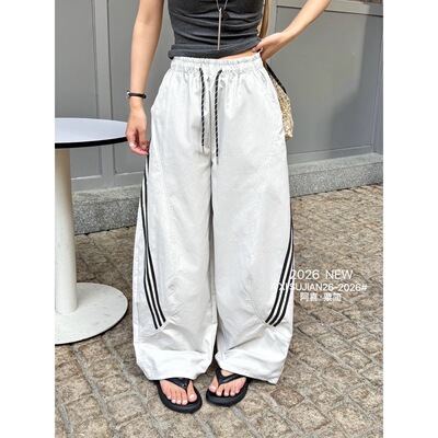 2026新款阿喜.栗简三条杠休闲裤宽松显瘦百搭弯刀阔腿裤A26-2067