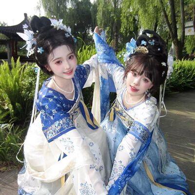 青花瓷齐胸汉服襦裙仙气小个子