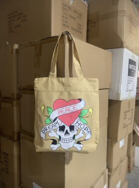 出口欧美骷髅搞坏个性帆布购物袋单肩托特包