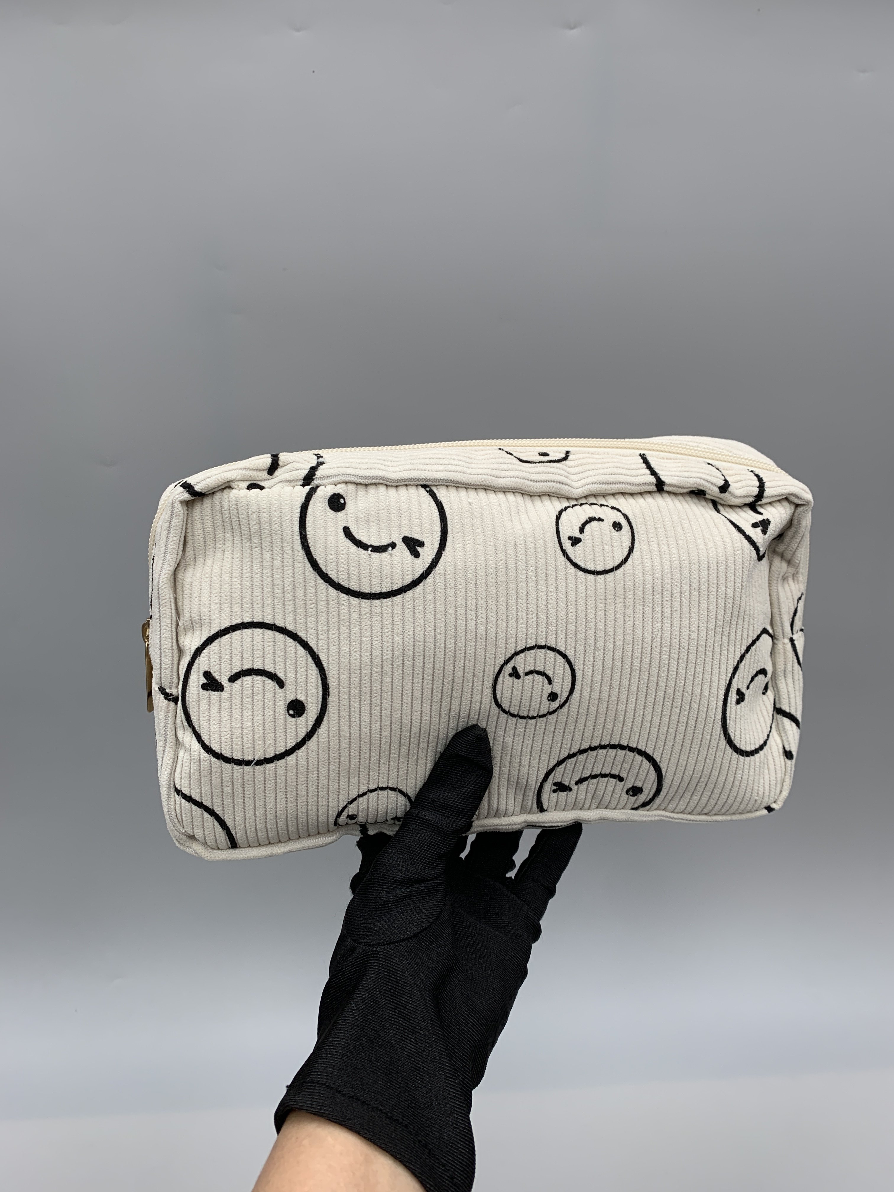 出口外单复古灯芯绒笑脸化妆包便携大容量零钱包ins风少女收纳袋,收纳整理,化妆包,淘宝优惠券,粉丝福利购,淘宝优惠卷