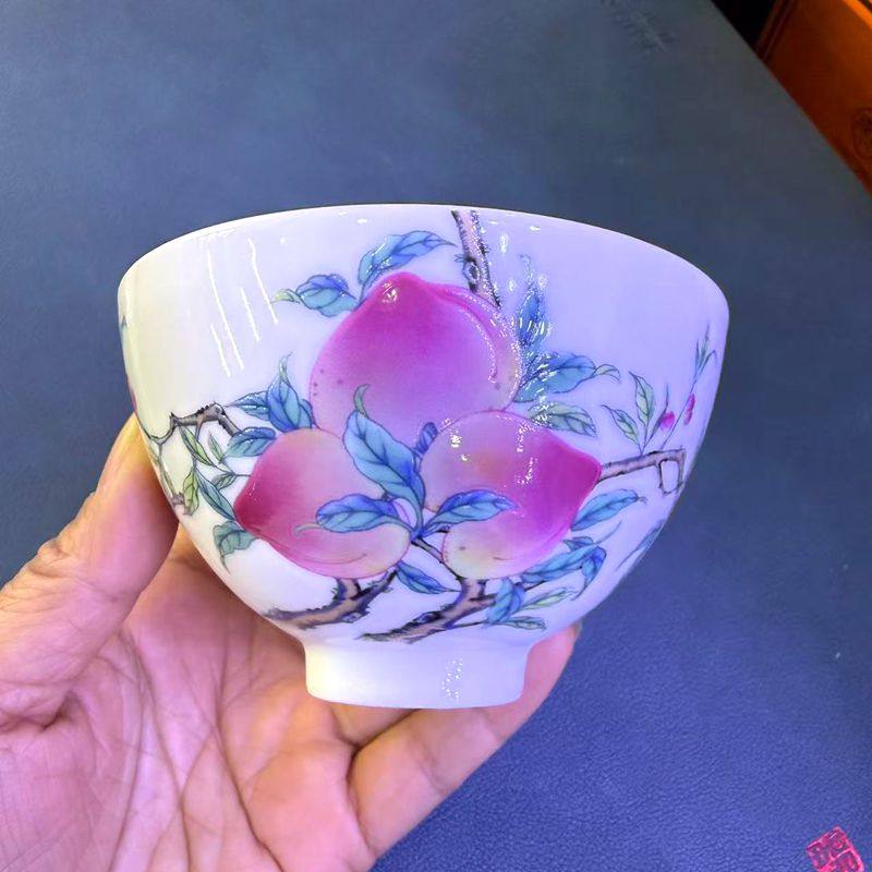 景德镇陶瓷寿桃鸡心杯官窑大容量茶杯功夫茶具家用主人杯九桃,餐饮具,茶杯,淘宝优惠券,粉丝福利购,淘宝优惠卷