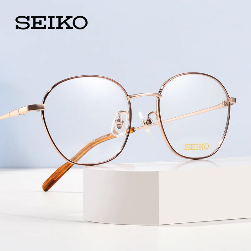 精工眼镜架女复古男纯钛超轻多边形镜框可配近视镜片防蓝光H03104