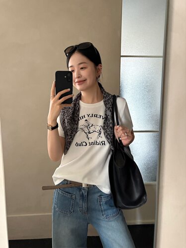TG 极简老钱 复古马术印花棉混纺短袖T恤女2026秋新款上衣27204