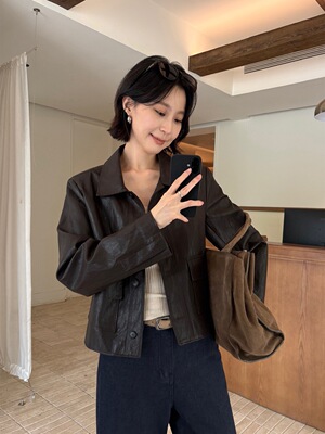TG 率性短夹克 翻领直筒廓形复古仿皮外套女2026秋季新款27021