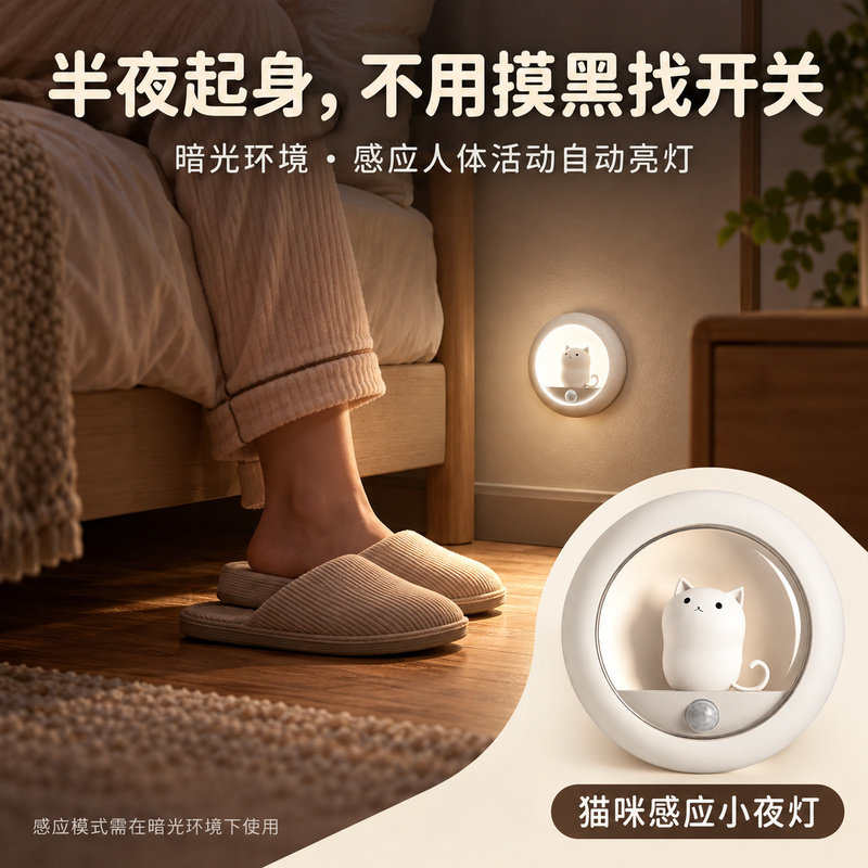 猫咪感应充电磁吸免打孔小夜灯