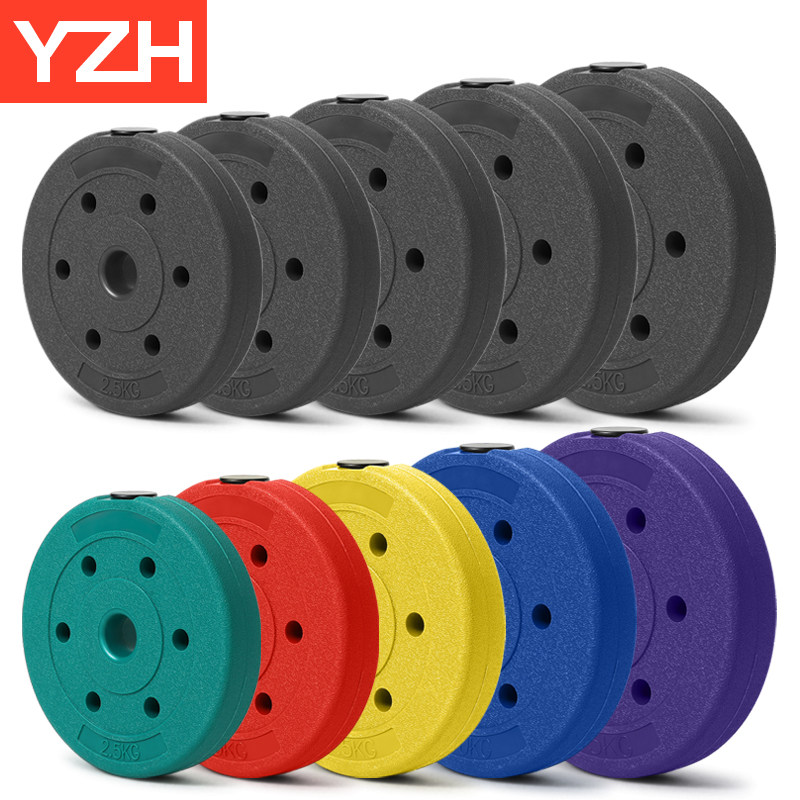 杠铃片哑铃片小孔包胶配重片15kg