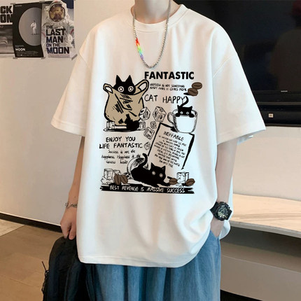 夏季冰丝短袖T恤男卡通动漫数码直喷印花美式半袖重磅纯棉体恤潮